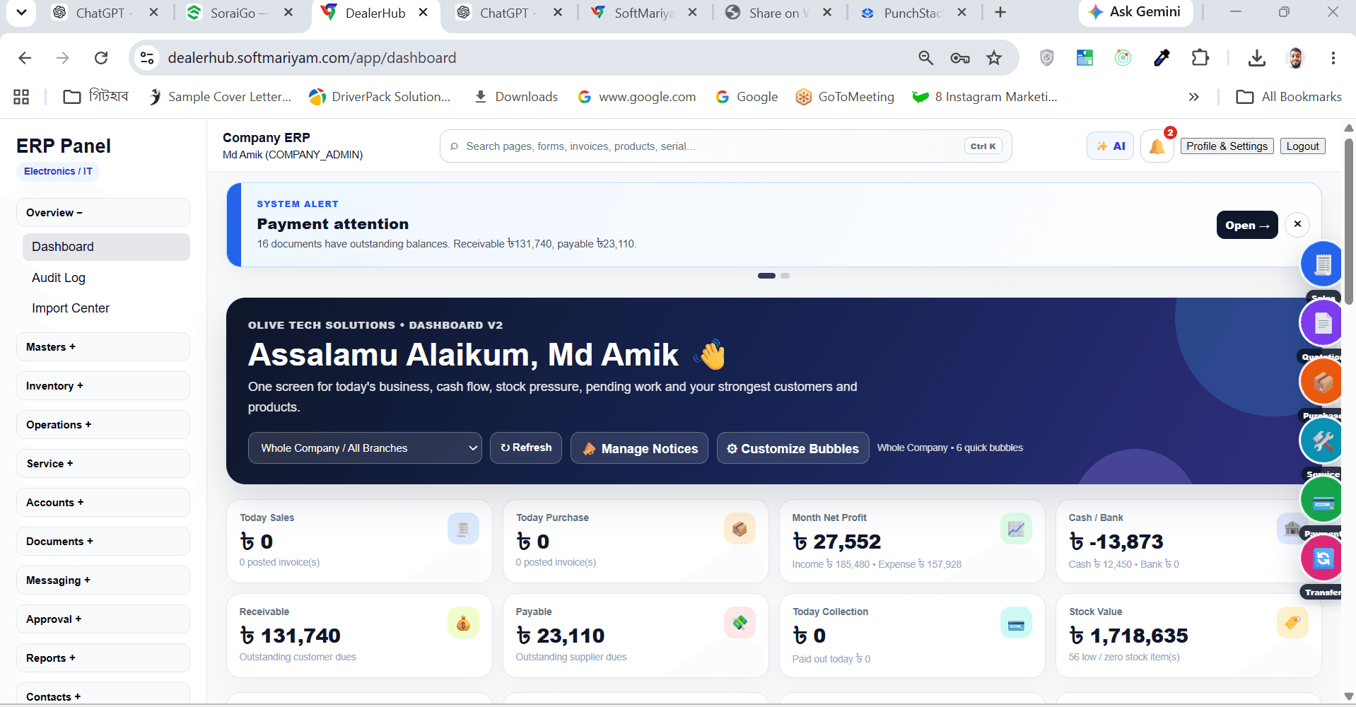DealerHub dashboard